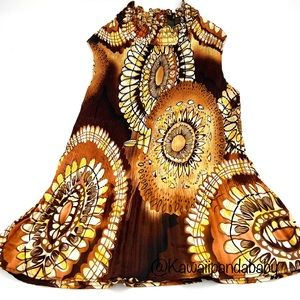VTG Serenade Brown Floral Abstract Print Accordion Stretchy Mock Neck Tank Top